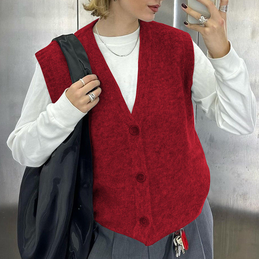 Casual Simple Buttons Vest Woolen Women Clothing Autumn Winter Bella Mia