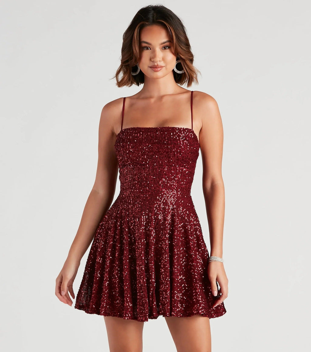 Summer Casual Sexy Sequined Suspender A line Dress Elegant