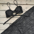 Pure Black Triangle Banded Bikini Low Waist Split Swimsuit Women Sexy Skirt Three Piece Sets