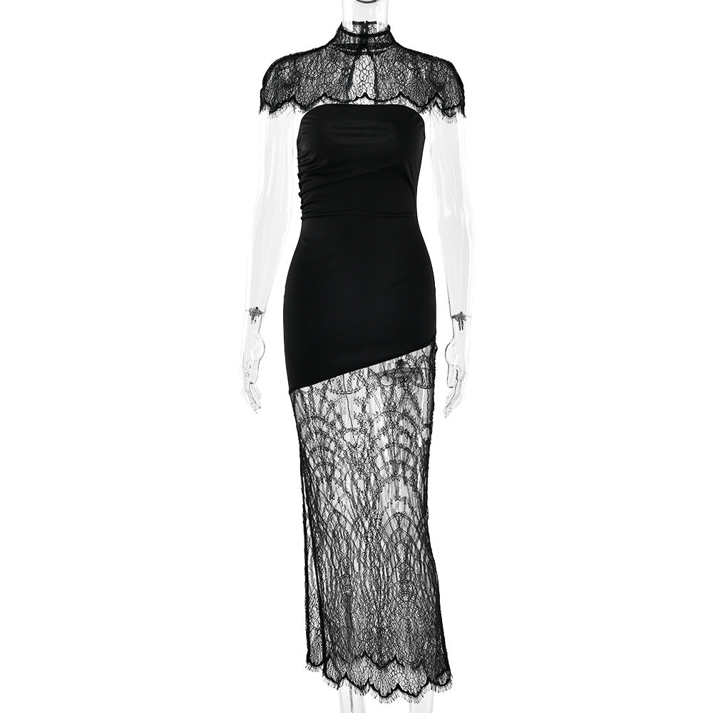 Arrival Lace Cappa Tube Top Dress Sexy Slim Fit Backless Split Dress Women