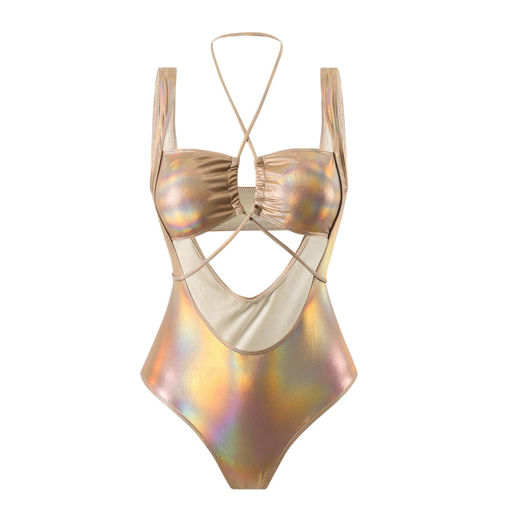 Sexy Hollow Out Cutout Drawstring Laser Glossy One Piece Swimsuit Swimwear Bikini Bikini Bella Mia