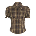 Korean Sweet Girl Preppy Plaid Puff Sleeve Shirt Irregular Asymmetric Hem Waist Slimming Single Breasted Cardigan Top Skirt Sets Bella Mia