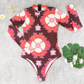 Printed Long Sleeve Zipper Surfing One Piece Swimsuit