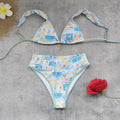 Three Point Sexy Backless Lace up High Waist Bikini Vintage Floral Export Split Swimsuit