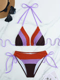Women Seperated Swimwear Bikini Color Matching Drawstring Backless Sexy Swimsuit Bikini
