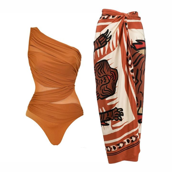 Slant Shoulder Slimming High End Vacation Beach Swimsuit Women