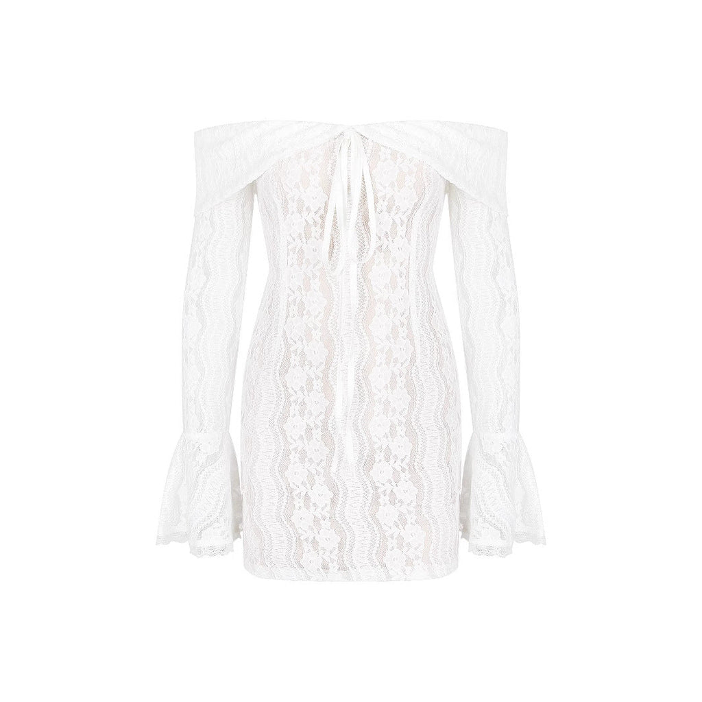Autumn Elegant Women Lace Long Sleeve off Shoulder Dress Skinny Sheath Autumn Women High Grade