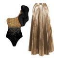 One Shoulder Boning Corset Ruffled Sequined Printed One Piece Swimsuit Women