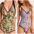 Retro Two Sided One Piece Swimsuit Women Strap Conservative Swimwear Bikini Mesh Maxi Dress