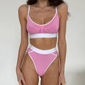 4Summer Women Clothing Contrast Color Adjustable Shoulder Strap V neck Bra Sexy Briefs Sports Underwear Set