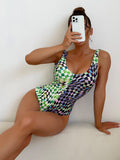 One Piece Swimsuit Women Color Slim Fit Sexy Sling Seaside Vacation Swimsuit