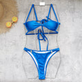 Multi Rope Lace up Sexy Backless Mini Bikini Solid Color Low Waist Split Swimsuit for Women