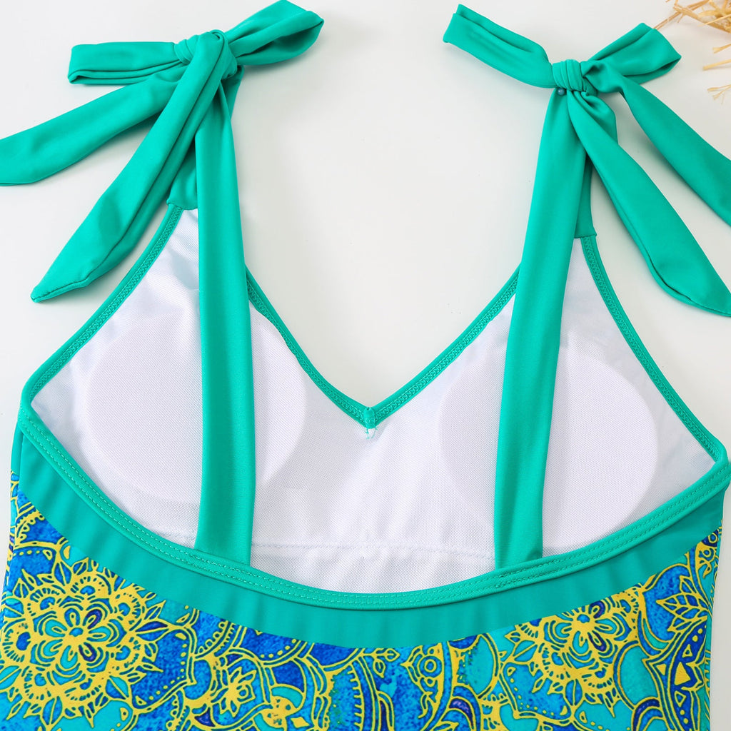 Women Sexy One Piece Swimsuit Women Skinny Slimming Retro Tied Swimsuit Suit Chiffon Dress