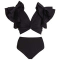 Retro High Waist Split Swimsuit Women Ruffled Bikini Swimsuit Chiffon Beach Skirt Set