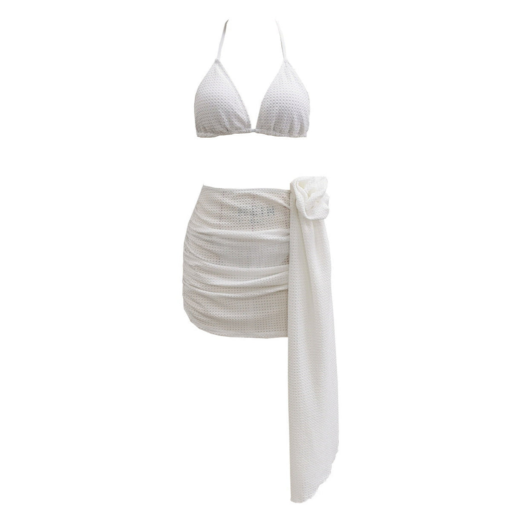 Solid Color Lace up Sexy Three-Point Bikini Three Piece Split Swimsuit Women Bikini