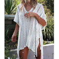 Summer Bikini Sun Protective Blouse Hollow Out Cutout Split Sexy Beach Dress for Women Crochet hook Crochet hook Crochet hook