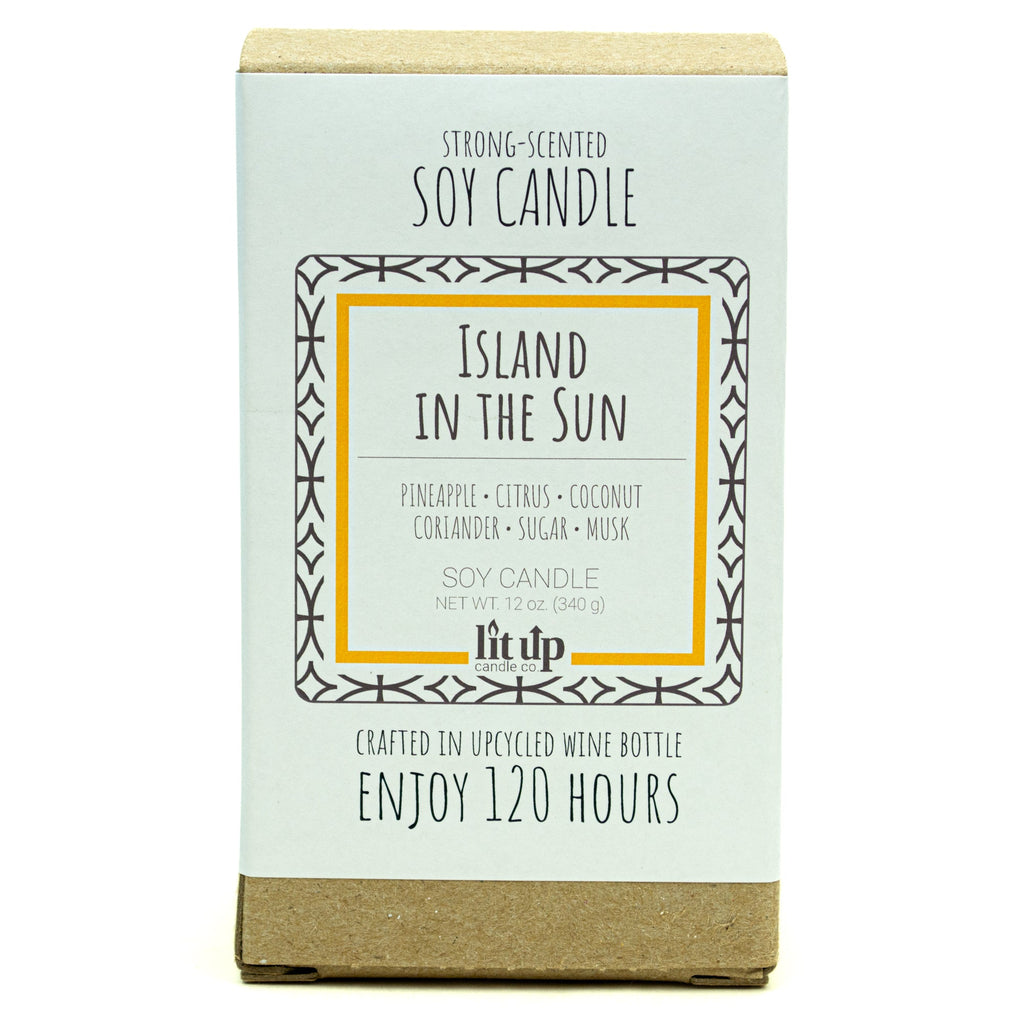 Island in the Sun scented 12 oz. soy candle in upcycled wine bottle - FKA Pineapple Cilantro
