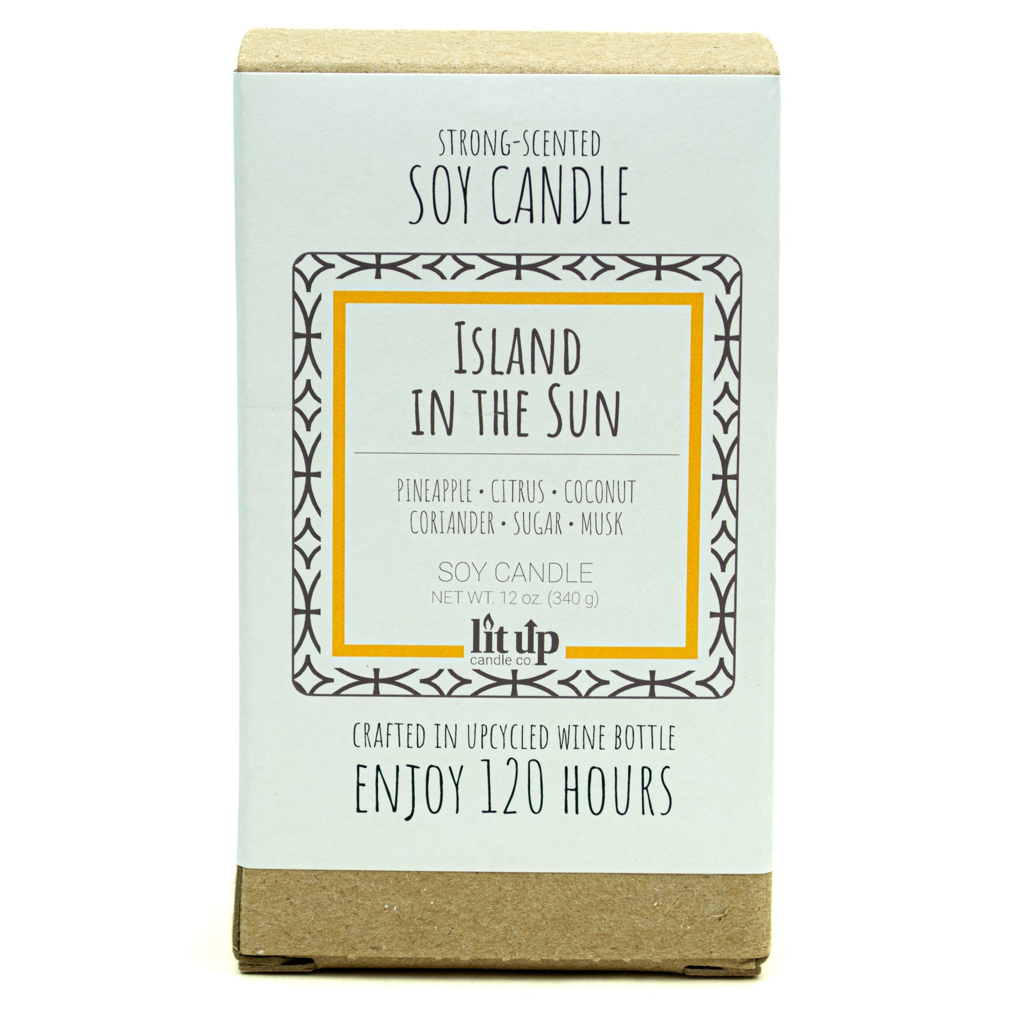 Island in the Sun scented 12 oz. soy candle in upcycled wine bottle - FKA Pineapple Cilantro