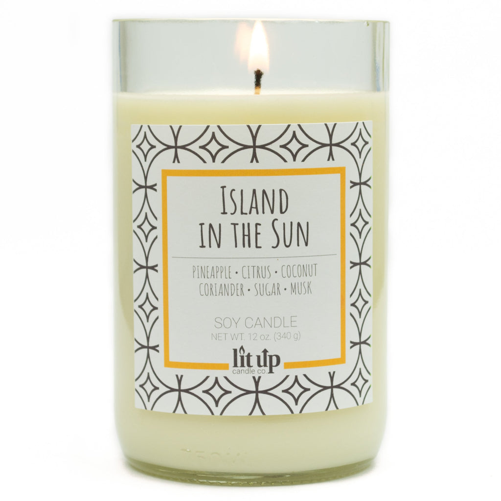 Island in the Sun scented 12 oz. soy candle in upcycled wine bottle - FKA Pineapple Cilantro