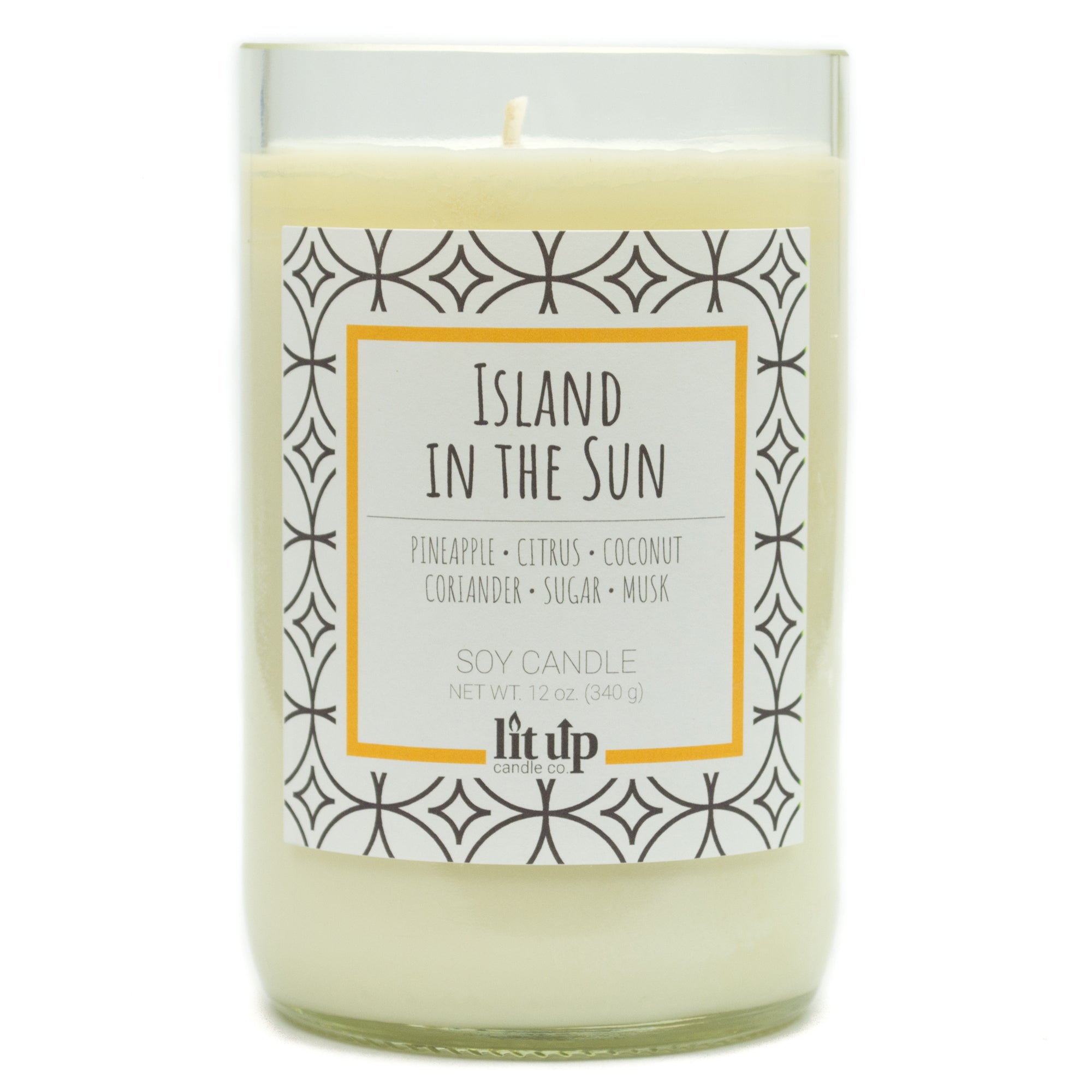 Island in the Sun scented 12 oz. soy candle in upcycled wine bottle - FKA Pineapple Cilantro