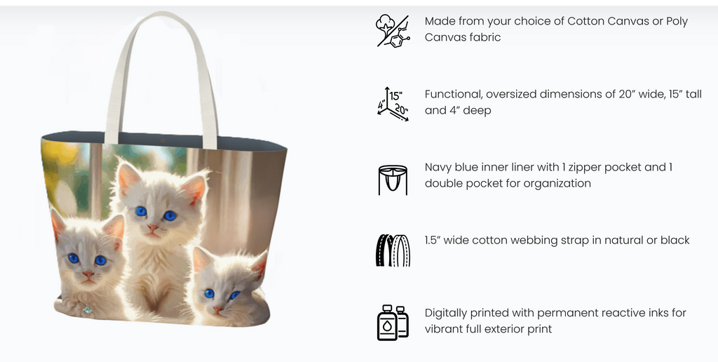 Blue Eyed White Kittens Oversized Canvas Tote Bag