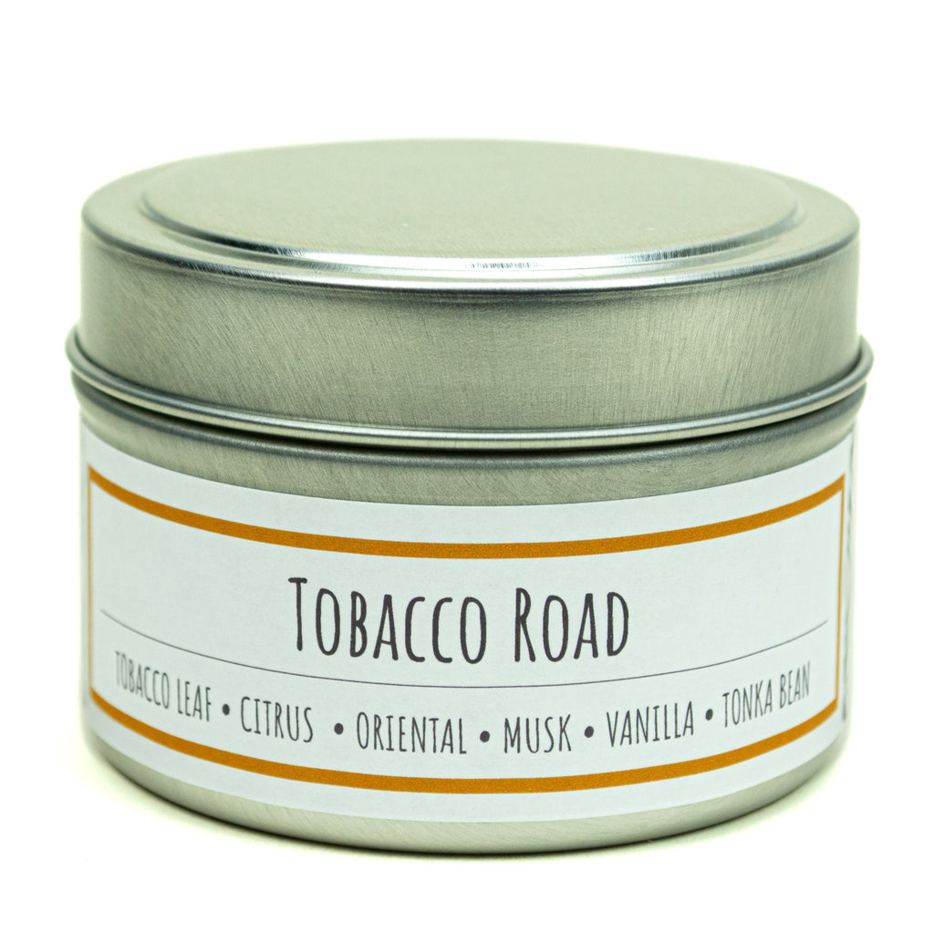 Tobacco Road scented 3 oz. soy candle in travel tin - FKA Tobacco Caramel