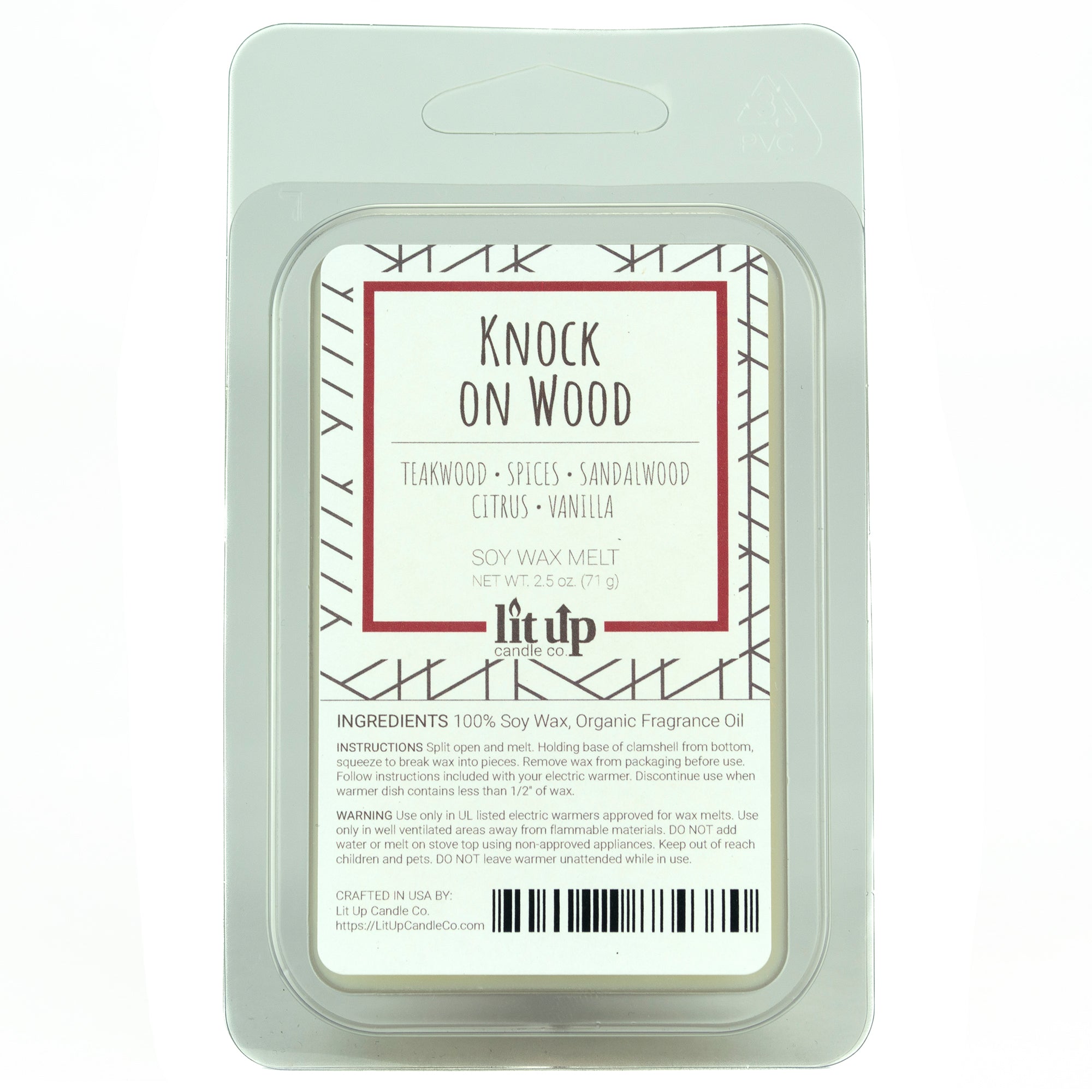 Knock on Wood scented 2.5 oz. soy wax melt - FKA Teakwood & Cardamom