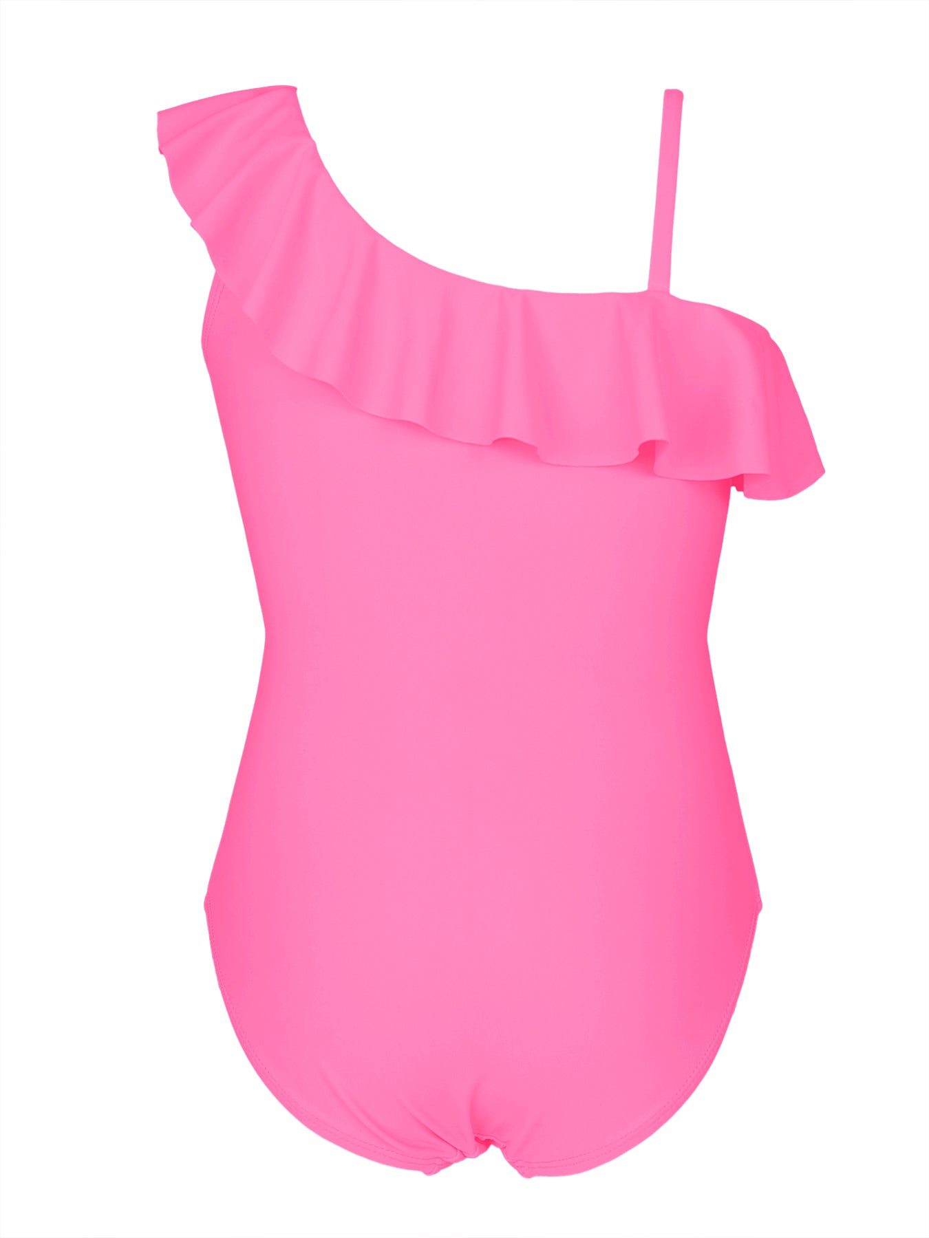 Baby Unicorn with Pink Roses Girls' Ruffled One-Piece Swimsuit (Front Printing)