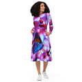 Beautiful Butterfly with Cherry Blossoms Printed Long Sleeve Midi Dress