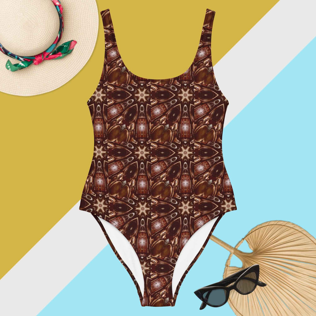 Steamy Brown Steampunk Design One-Piece Swimsuit