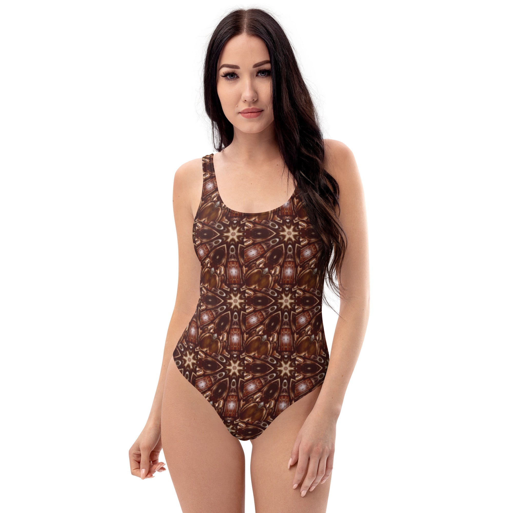 Steamy Brown Steampunk Design One-Piece Swimsuit