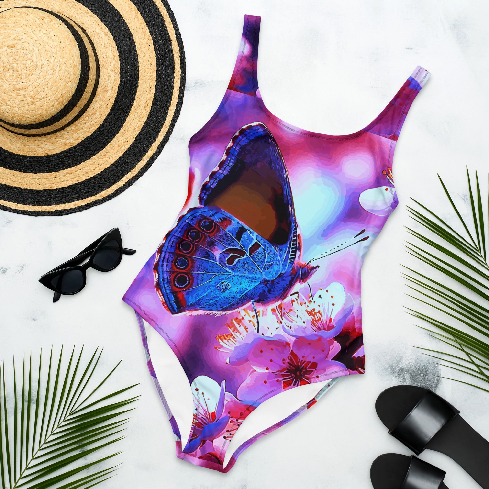 Beautiful Butterfly with Cherry Blossoms Beachwear One-Piece Swimsuit