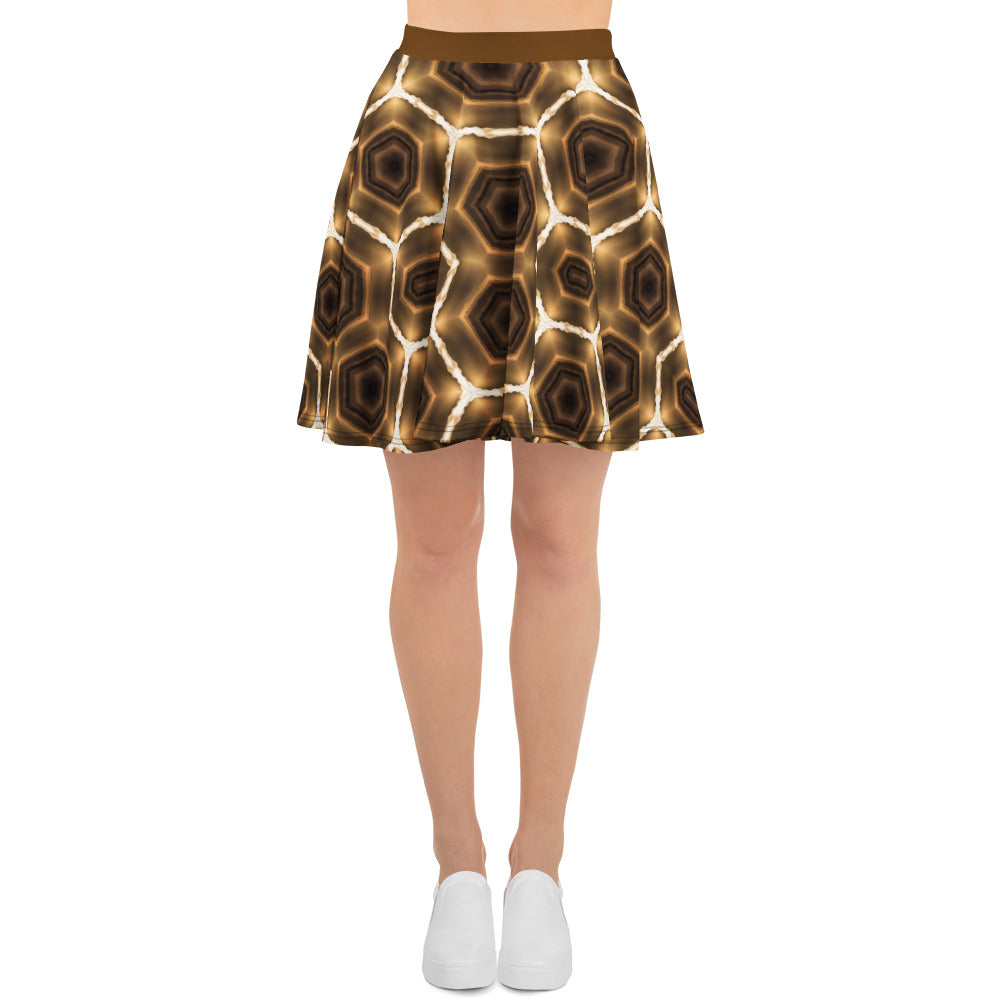 Brown Honeycomb Pattern Short Skater Skirt