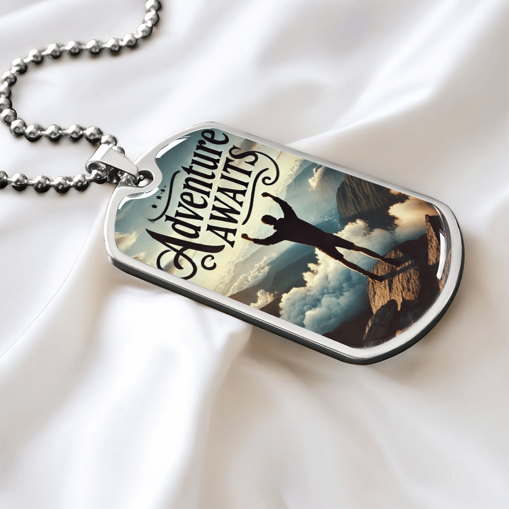Adventure Awaits Motivational Graphic Dog Tags Necklace