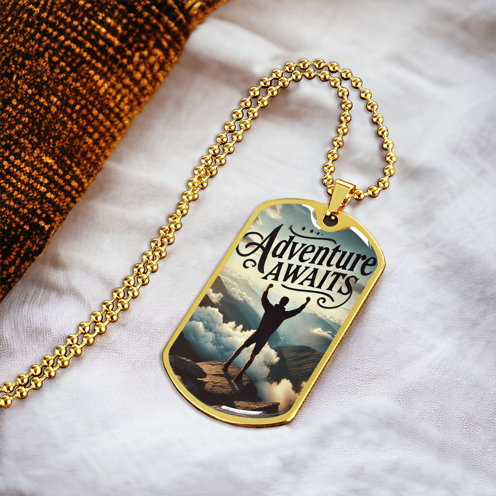 Adventure Awaits Motivational Graphic Dog Tags Necklace