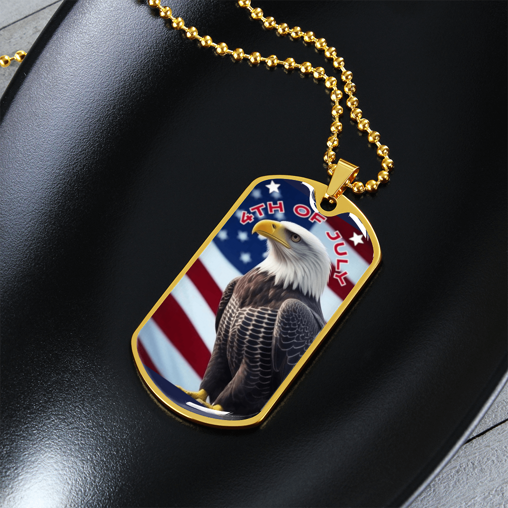 4th of July Bald Eagle Graphic Dog Tags Necklace