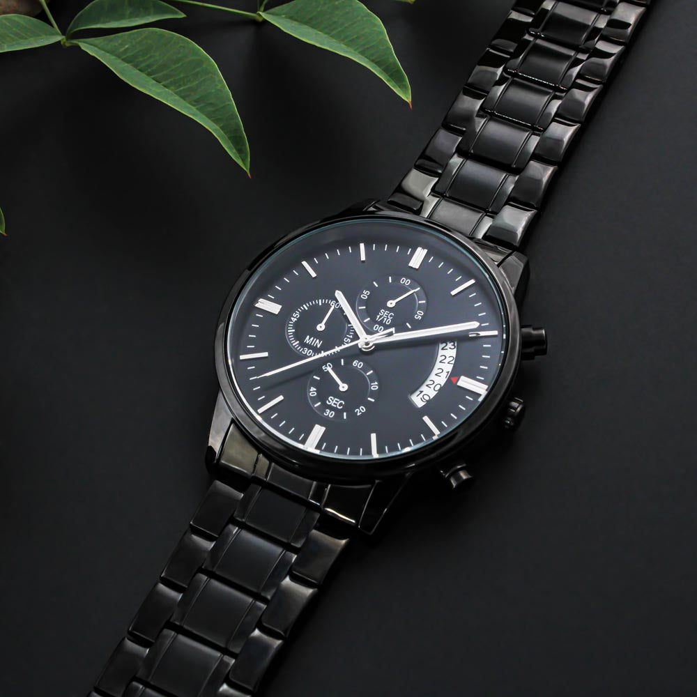 To the Best Dad We Love You Engraved Black Chronograph Watch