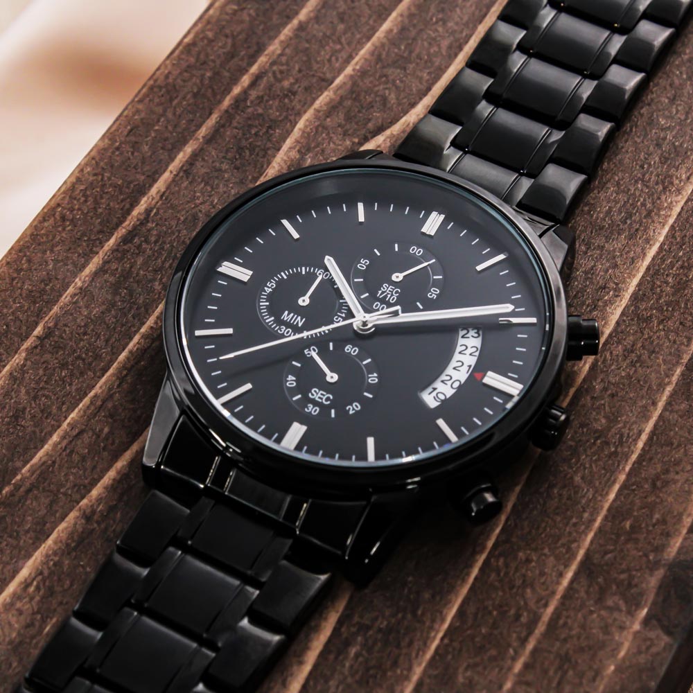 Army Husband Engraved Design Black Chronograph Watch