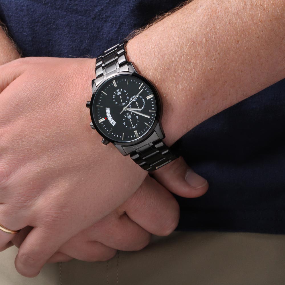 Let Everything that has Breath Praise the Lord Faith Based Engraved Black Chronograph Watch