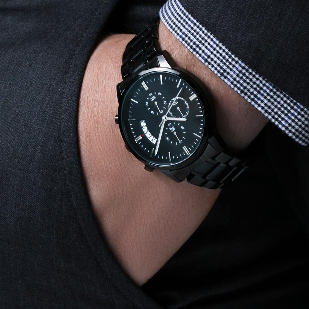 Born to Hunt Forced to Work Engraved Black Chronograph Watch