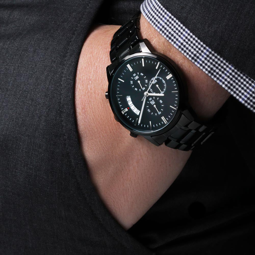 Happy Birthday Engraved Black Chronograph Watch