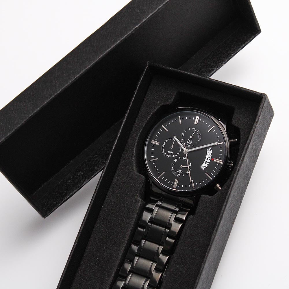 Army Husband Engraved Design Black Chronograph Watch