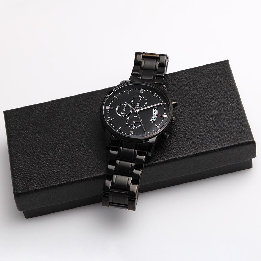 Livin' on a Prayer Faith Based Engraved Black Chronograph Watch