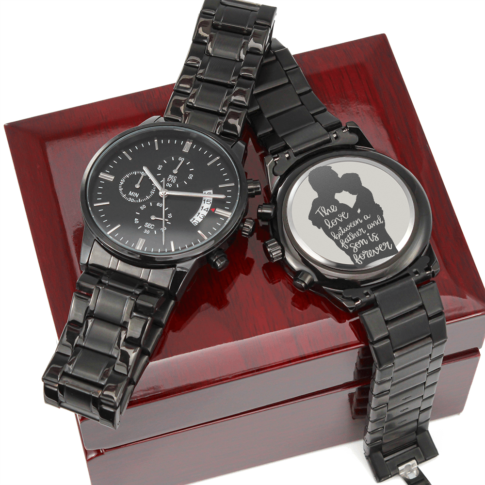 The Love Between Father & Son is Forever Engraved Black Chronograph Watch