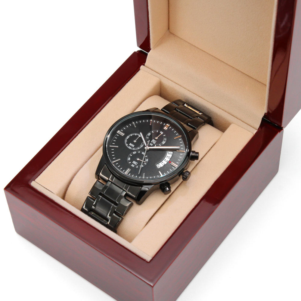 To the Coolest Dad Motocross Rider Engraved Black Chronograph Watch