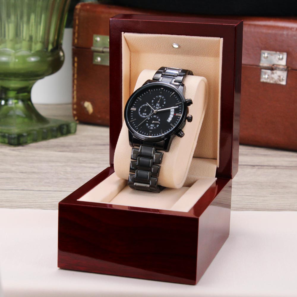 Be the Light Scripture Faith Based Engraved Black Chronograph Watch