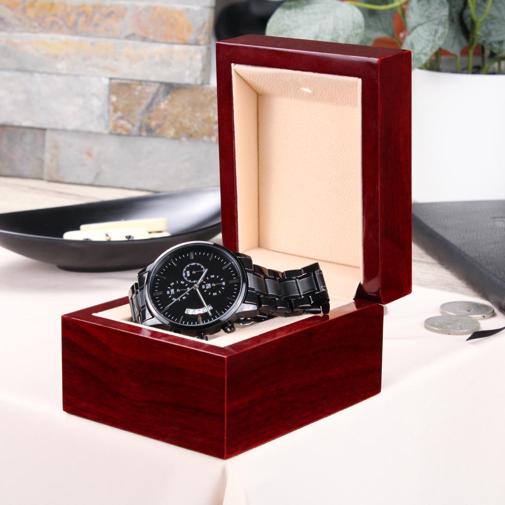 Dad Fixer of Things Engraved Design Black Chronograph Watch