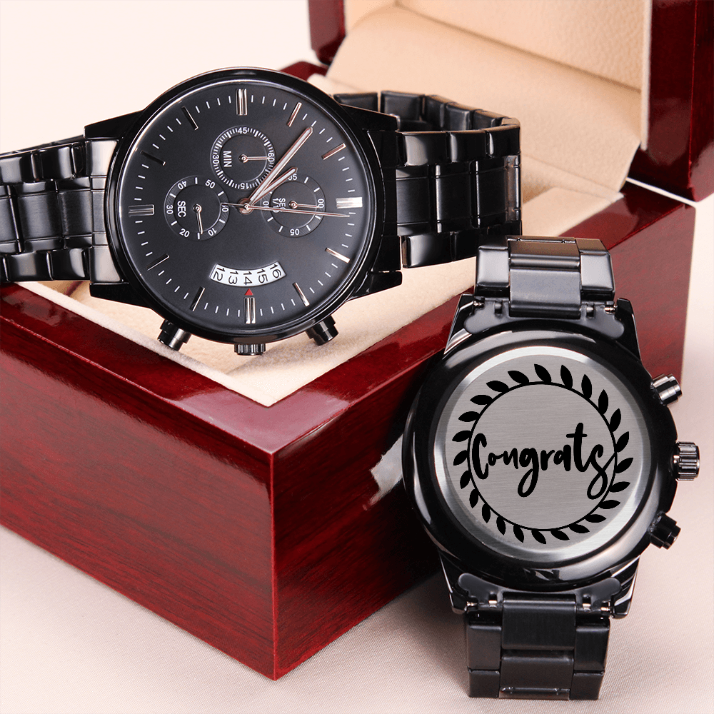 Congrats Engraved Black Watch Graduation Gift