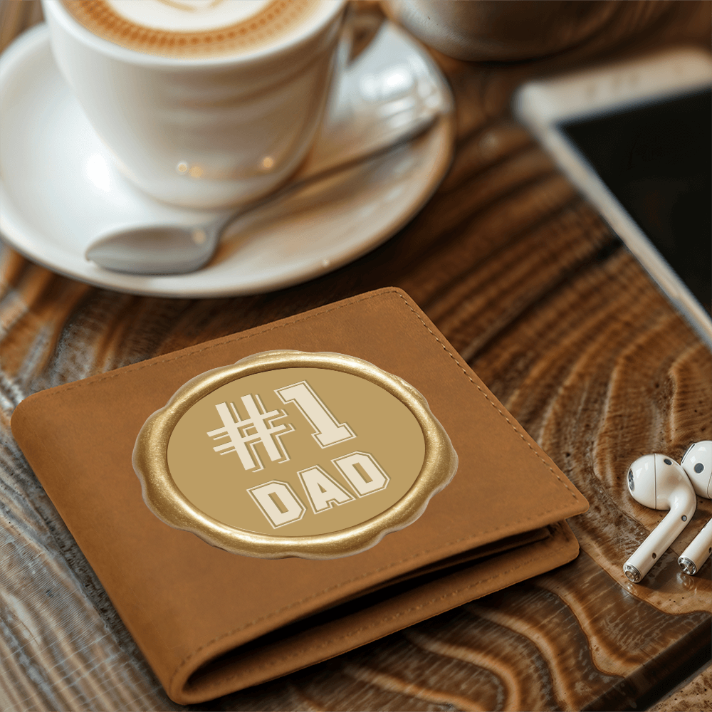 #1 Dad Golden Seal Design Graphic Leather Wallet