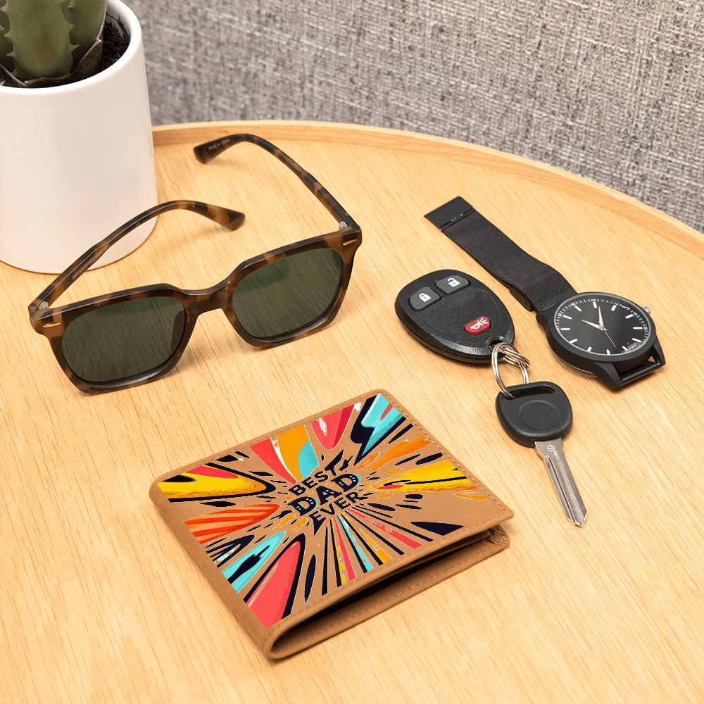 Best Dad Ever Colorful Streaks Graphic Leather Wallet